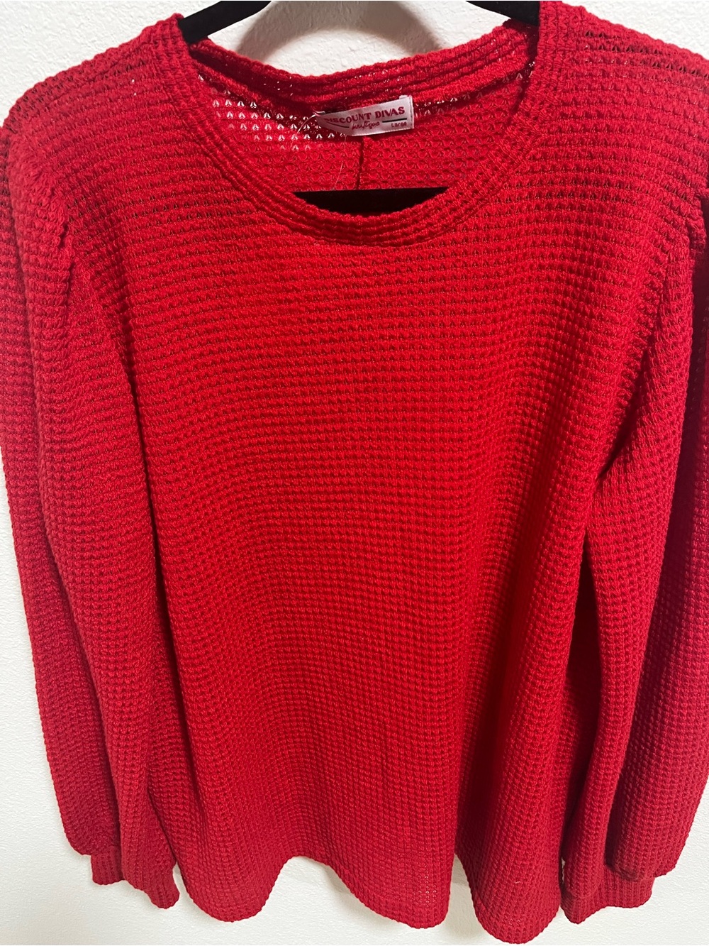 NWT Discount Divas Waffle Knit Long Sleeve Red Top